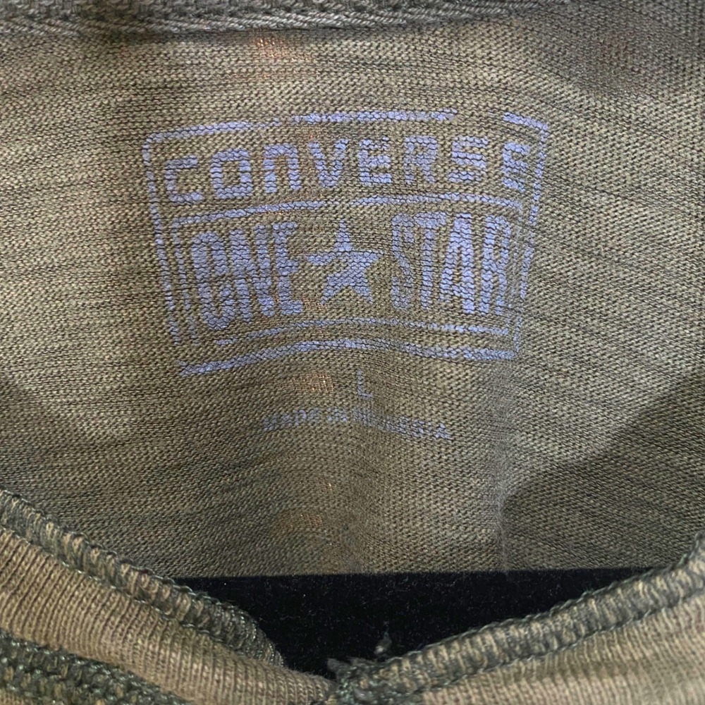 Converse One Star Mens Henley Shirt Large Olive Green Fox Graphic Long Sleeve - Picture 4 of 6
